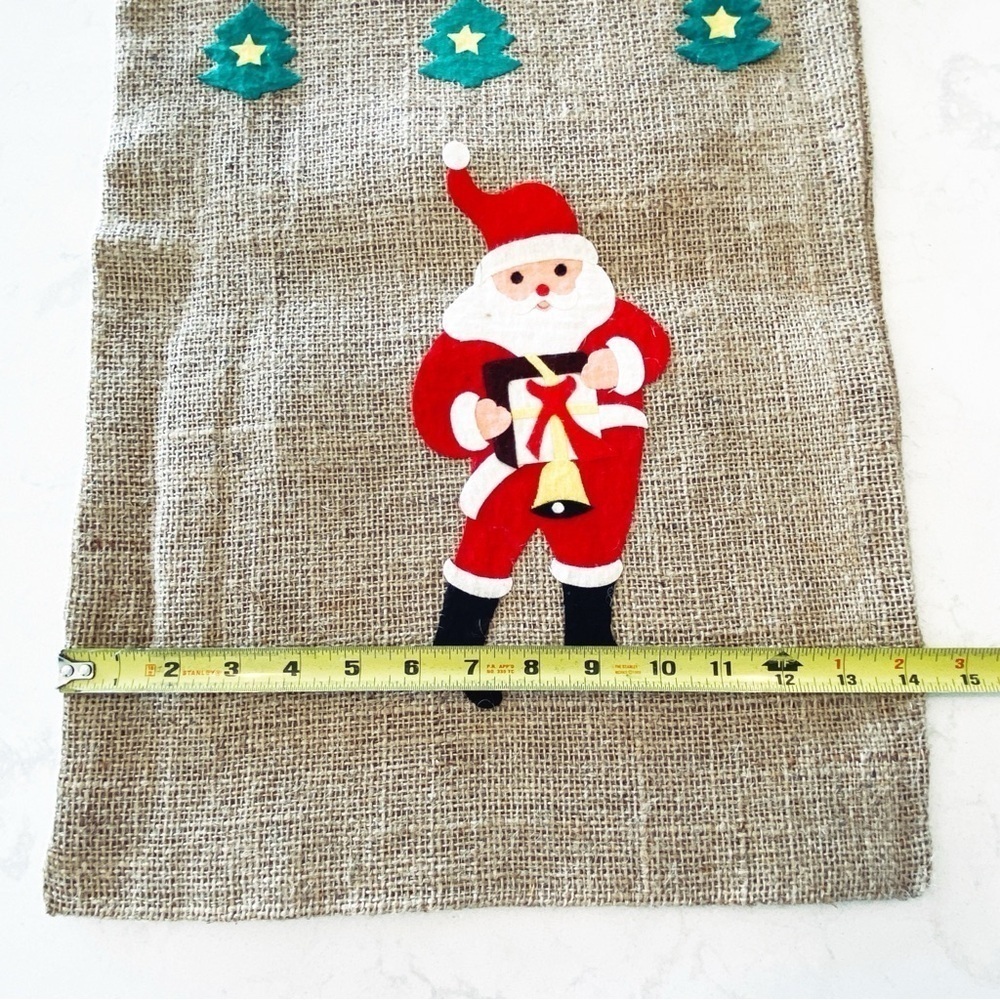 2 Vintage MCM Santa Scandinavian Christmas Hand Made Burlap Folk Art Gift Bags - Picture 8 of 9